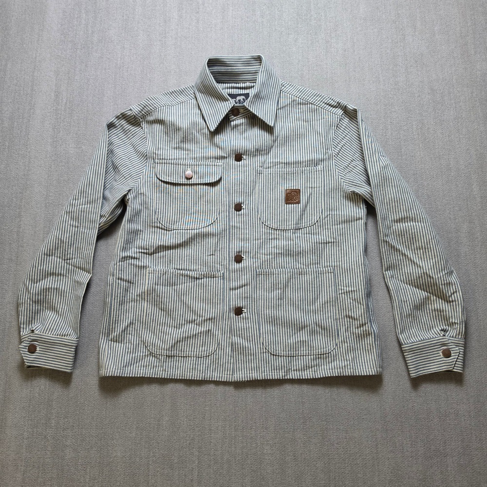 BKc Brooklyn Circus Chore Coat Men Medium Blue Hickory Stripe Denim Work Jacket